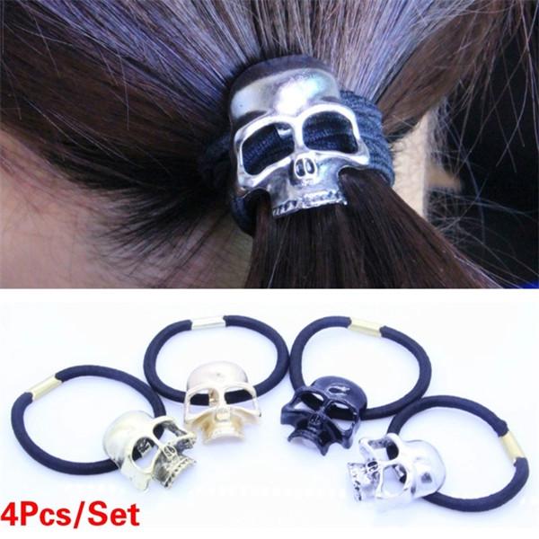 4pcs Hair Ties Gothic Punk Elastic Alloy Skull Hair Rings Scrunchie for Party 4pcs Hair Ties Gothic Punk Elastic Alloy Skull Hair Rings Scrunchie for Party