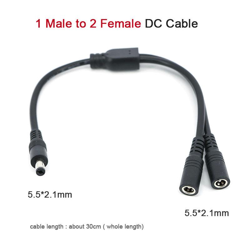 18awg 7A 30CM DC 12V 24V 1 Male To 2 Female 2 Way Splitter Connector DC Power Supply Adapter Extension Cable 5.5x2.1mm