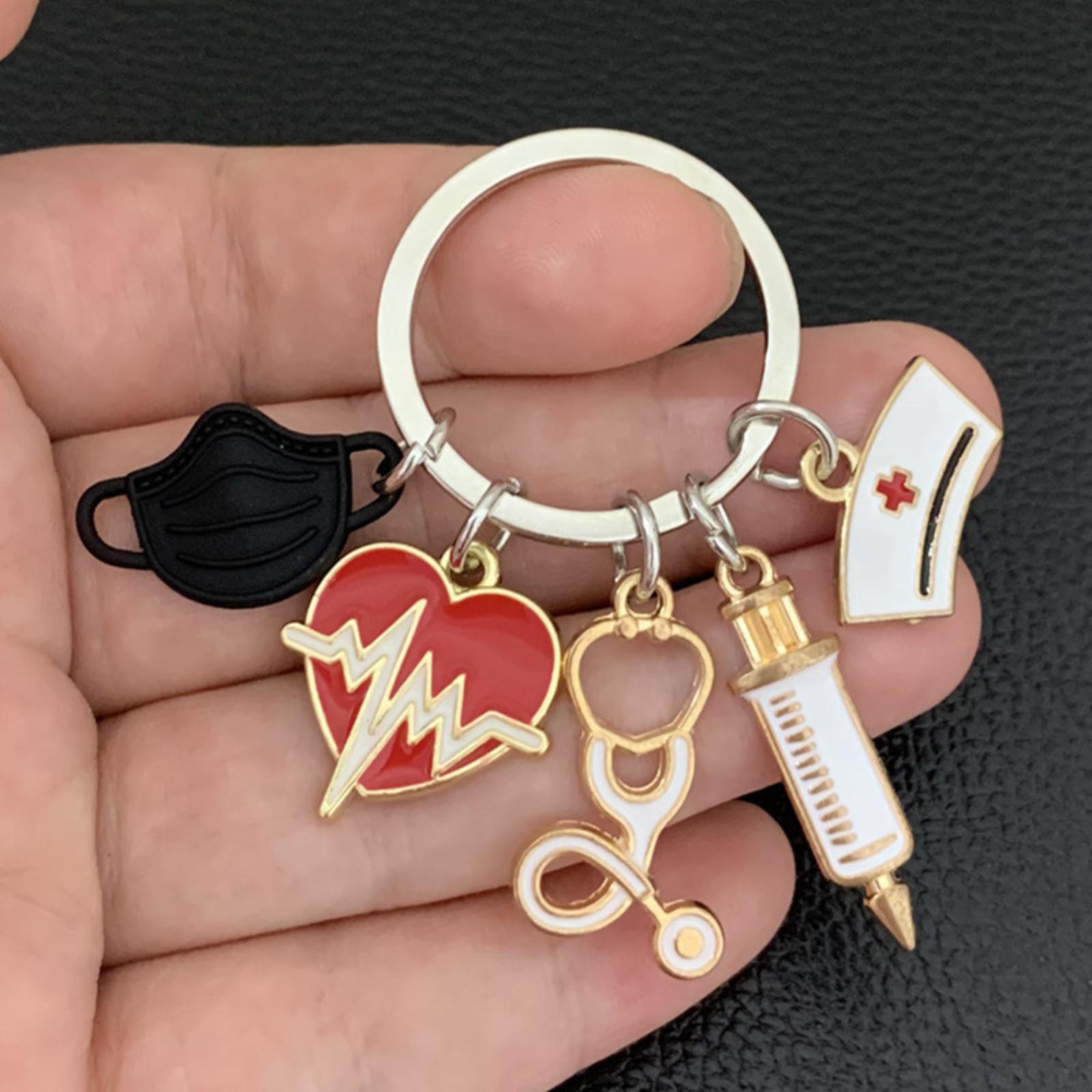 

Alloy Keychain with Medical Mask Heartbeat Stethoscope Syringe Nurse Hat Charms for Bag Decoration Accessories Gift One Size