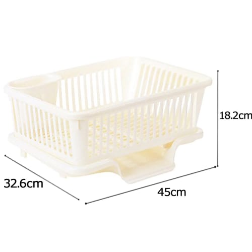 Sanko Plastic (Made in Japan) Dish Drainer, Ryu No.1, Vertical, with Chopstick Holder, Pearl White