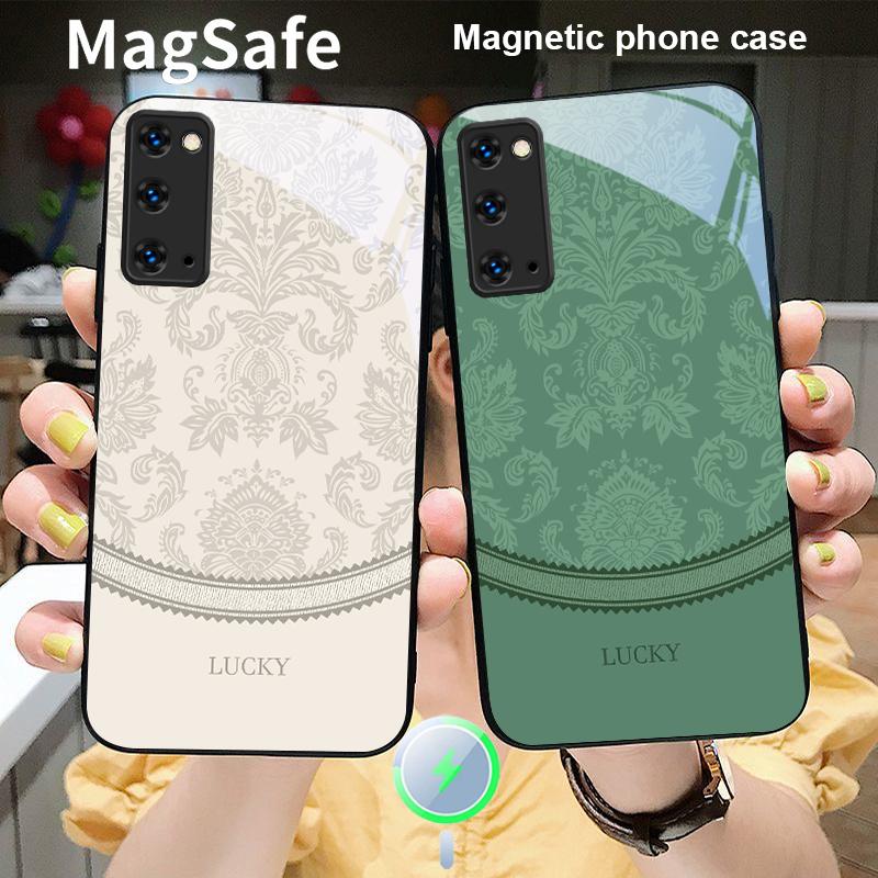 White Floral Vine Pattern For Samsung S25 S25 Edge S25Ultra S8 9 10 20 S21 Pro 22 Plus S23 FE S24 Ultra Magsafe Glass Phone Case