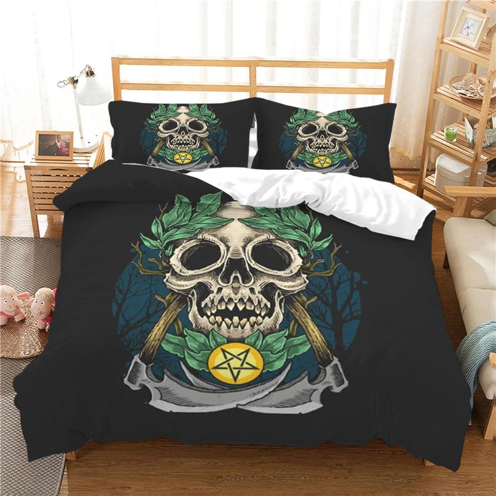 Design-Bettbezug-Set, 3D-Schädel-Druck, Bettwäsche-Set, cooler Bettbezug, Polyester-Bettbezug, King-Size-Queen-Size-Bettwäsche