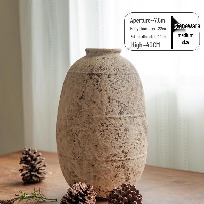 Wabi-Sabi Style Jingdezhen Ceramic Vase - Retro Coarse Pottery Centerpiece Jar