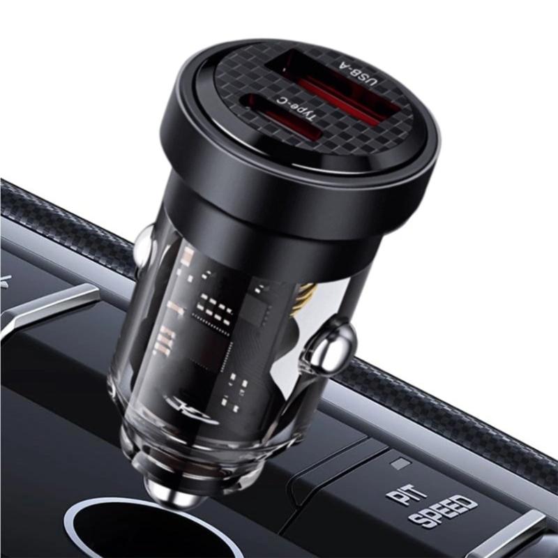 High Speeded Car Charger Transparent Metal Plug PD3.0 Double Port Rapid Charging With Intelligent Chip for Vehicle
