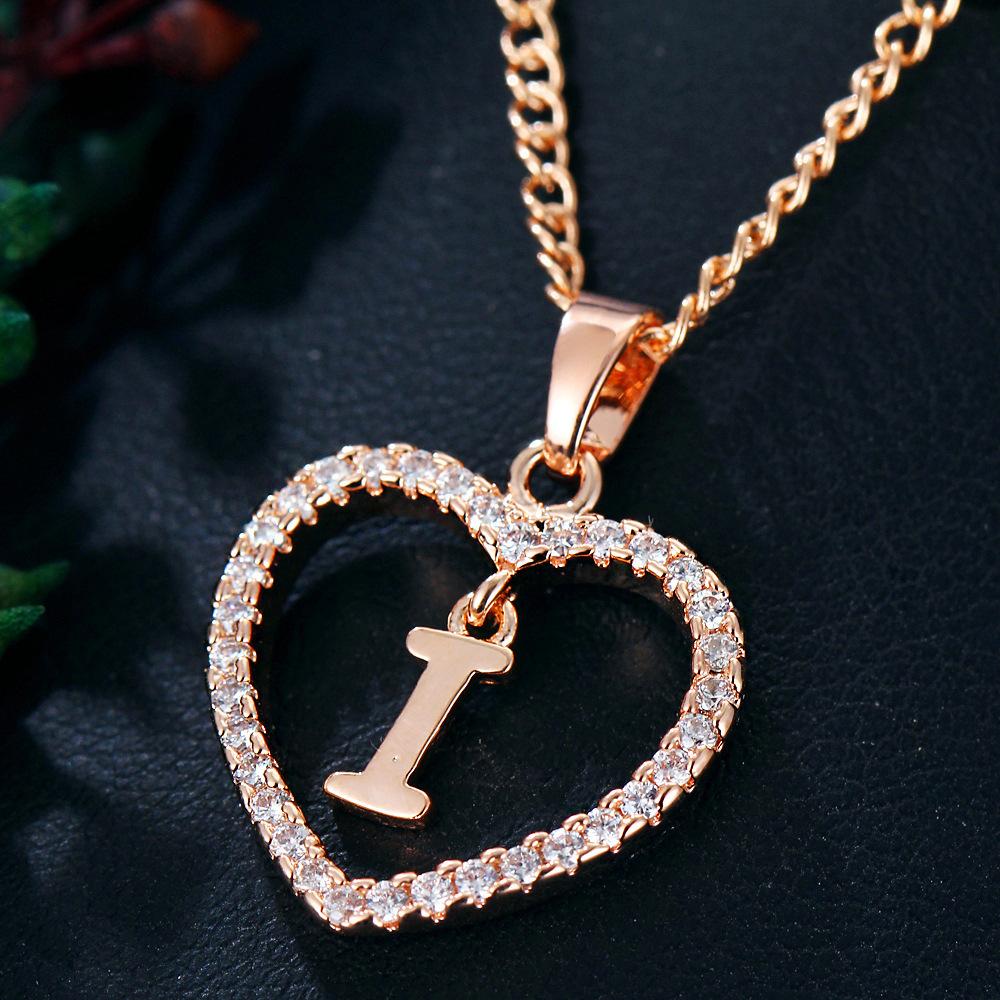 Customizable Love Pendant Necklace with Zircon 26 Letter Initial Jewelry for Men And Women