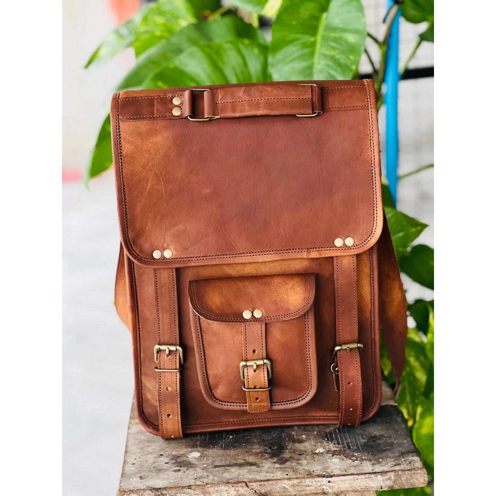 

Винтажная сумка-мессенджер из натуральной козьей кожи для ноутбука, кросс-боди, ручной работы, мужская 15 x 11 x 4 in