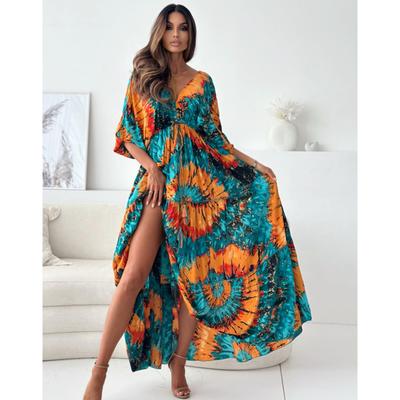 New Fashion Lantern Sleeve Print Casual Loose Dresses Women Elegant High Waist A Line Summer Dress Women Plus Size Vintage Floral Backless Dress 26160