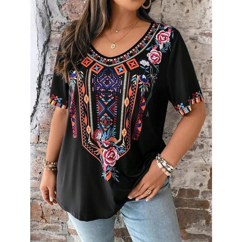 

Женская футболка с V-образным вырезом в ретро-стиле с короткими рукавами, напечатанная на 3D-принтере, многофункциональная летняя футболка свежего дизайна, женская версия, дышащая, машинная стирка, уличный топ 5XL