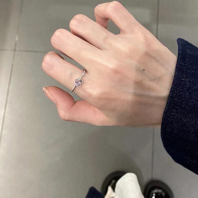 Pink Heart-Shaped Diamond Inlaid Open Ring for Women - Trendy and Personalized Fashion Style