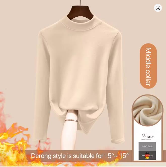 1pcs Women Autumn Winter Long-sleeved T-shirt Lady Thermal Underwear Thick Velvet Slim Fit Fashion New Style Round-neck Top