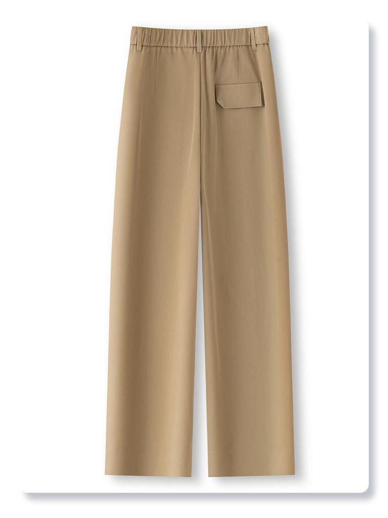 Women's Khaki High Waist Wide Leg Cropped Pants - Spring/Autumn 2025 Casual Slimming Trousers