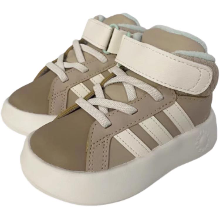 Adidas Grand Court Lightweight Comfortable High-Top Walking Shoes Baby Shoes Brown JR2581