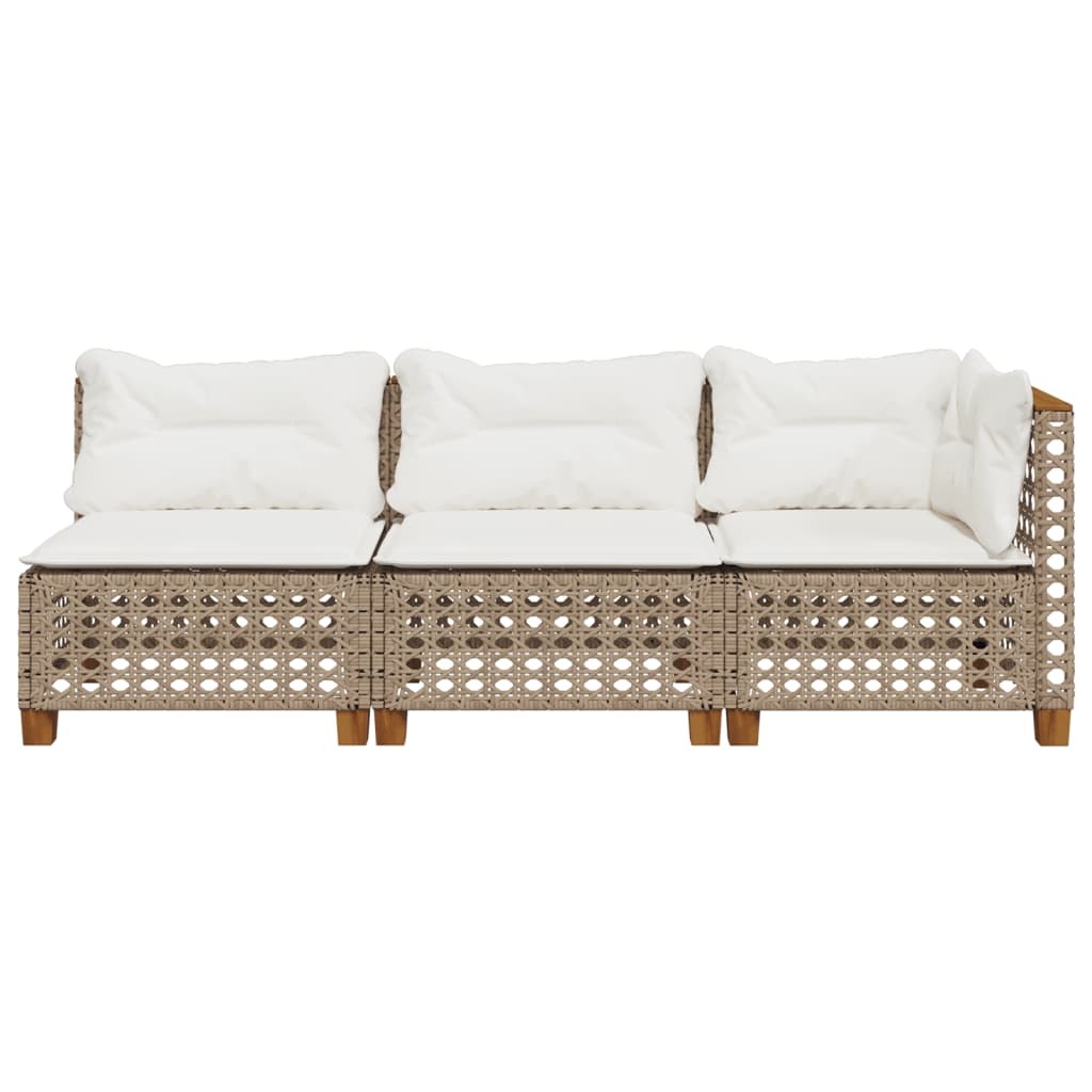Garden Sofa with Cushions 3 Seater Beige Poly Rattan