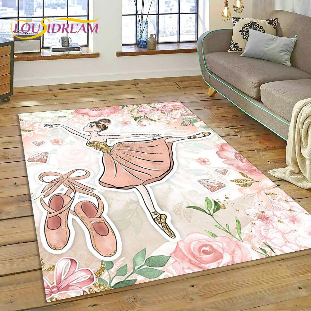 Cute Dream Ballet Girl Ballerina Fairy Cartoon Rug Carpet for Living Room Bedroom Decor,Non-slip Decoration for Sofa Doormat Kid