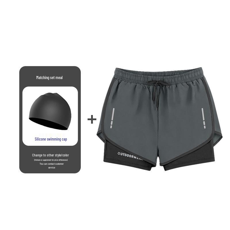 Men's Quick-Dry Swim Trunks: Running, Training, Beach, Double-Layer Anti-Embarrassment, Suitable for European and American Styles.
