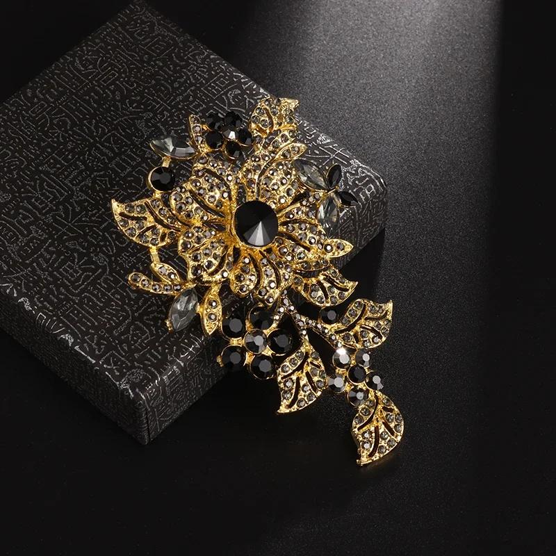 Exquisite Full Zircon Big Flower Pin Brooch Luxury Crystal Flower Brooch Fashion Bridal Wedding Dress Pin Accessories