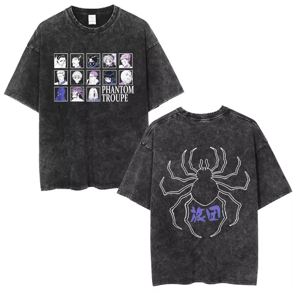Vintage Washed Anime Hunter X Hunter T Shirt Kite Phantom Troupe Hisoka Chrollo Short Sleeve Tshirt Men Women Harajuku Tshirts XL