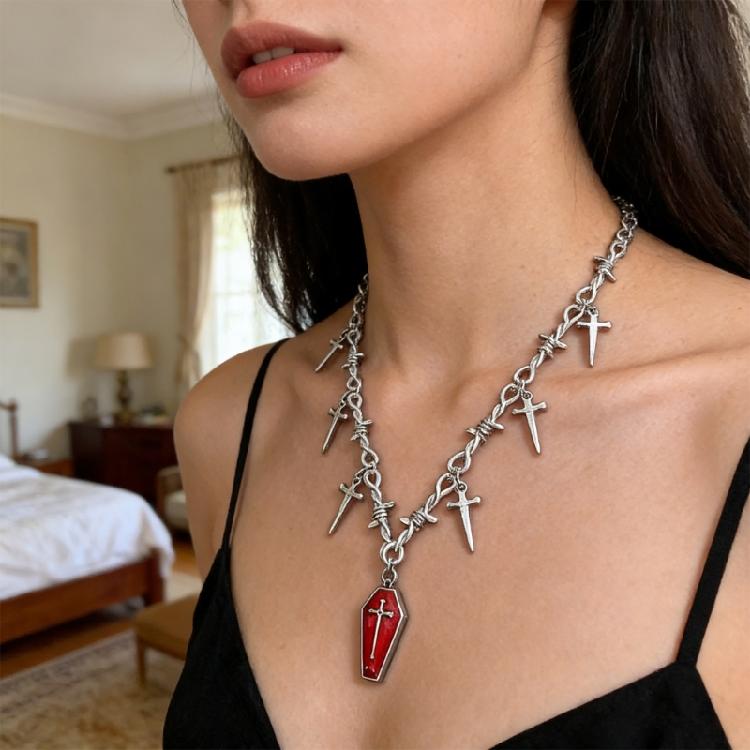 Fashionable Gothic Inspired Crucifix Pendant Necklace with Alloy Chain Vintage Jewelry Accessory Unisex Accessories