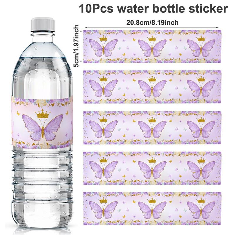 

10pcs Purple Butterfly Bottle Labels Stickers Butterfly Theme Sticker for Girls Birthday Babyshower Wedding Party Decor Supplies as shown фіолетовий