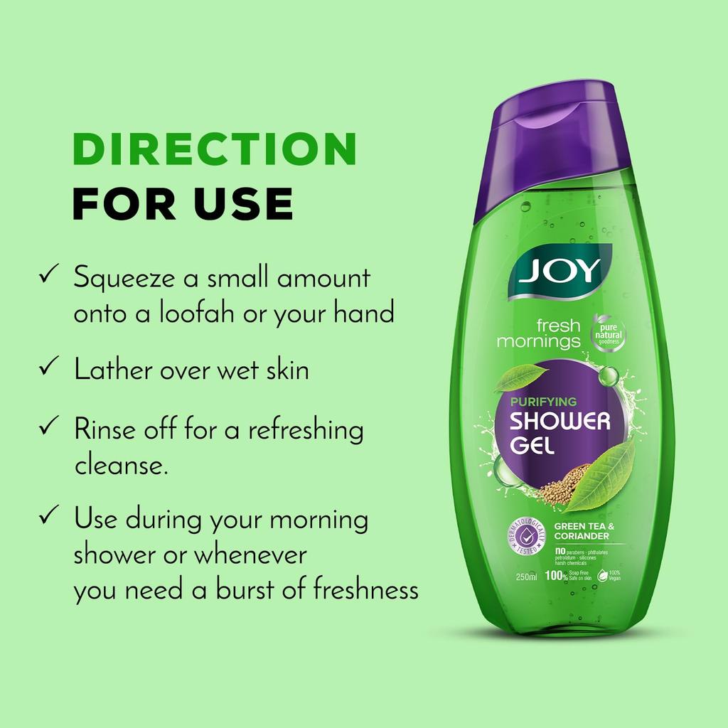 Joy Green Tea Shower Gel Body Wash 250 ml Pack of 1 For Soft, Purified, Detoxified Skin All Day Freshness