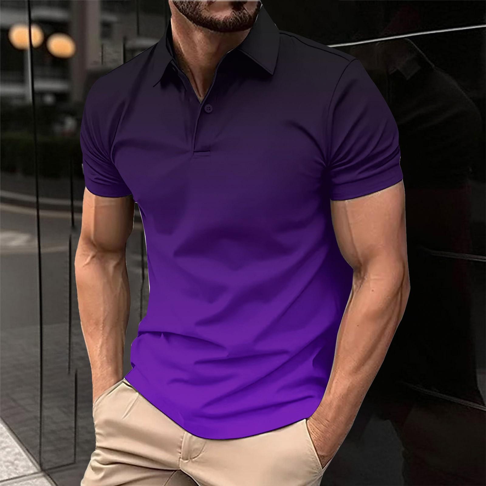 

Летний новый мужской повседневный воротник-стойка с коротким рукавом воротник рубашки XXL темно-фиолетового