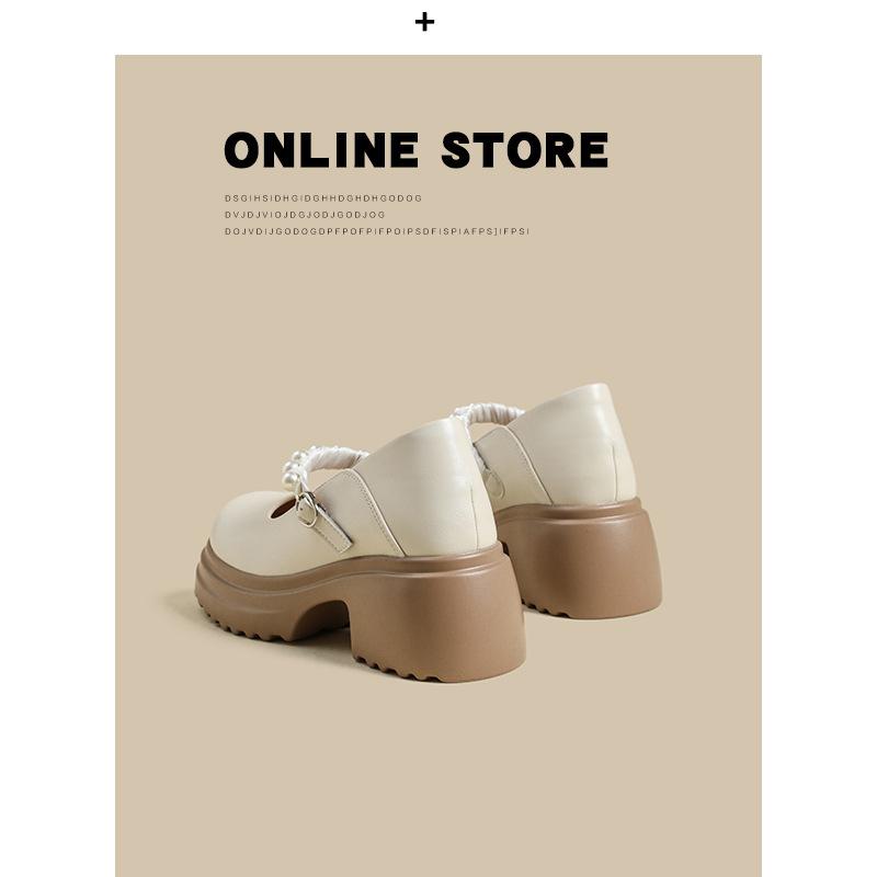 Mary Jane fashion small leather shoes women's new thick-soled inner height increase one pedal one-button single shoes
