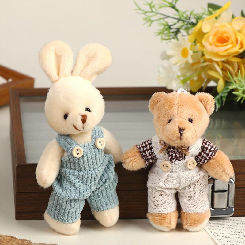 Cute Cartoon Wear Clothes Bear Rabbit Plush Toy Stuffed Doll Pendant Keychain Backpack Hanging Decoration Couple Gifts
