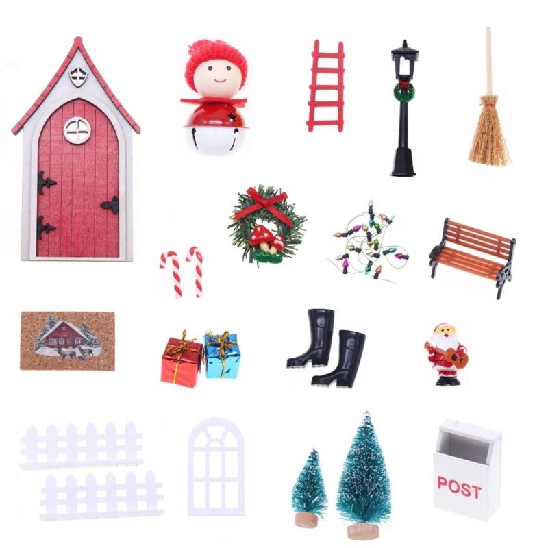 

1/12 Doll House Fairies Elf Door Scene Set With Gnomes Figure Plastic Ornament For Christmas Scene Dolls Display Craft червоний