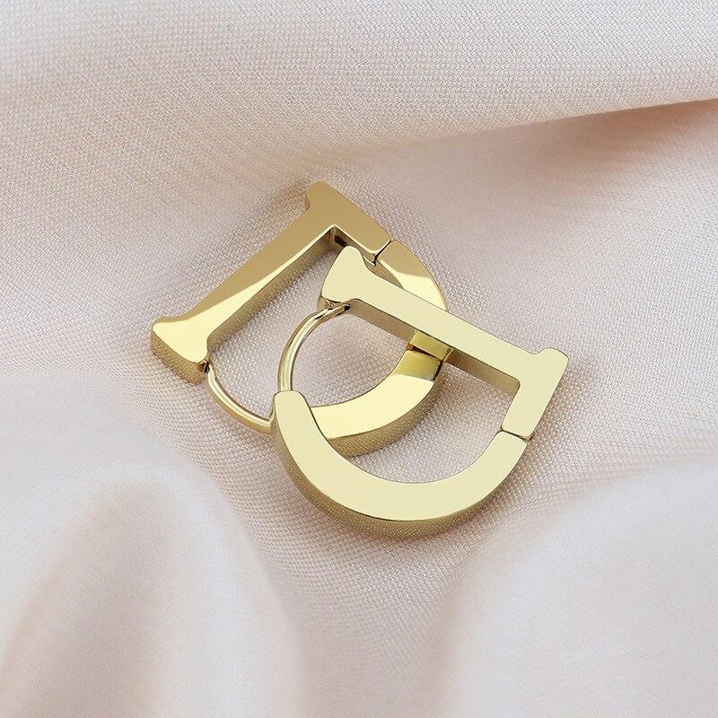 Fashion Stainless Steel Letter D Hoop Earrings For Women Men Simple Geometric Huggie Piercing Earring Party Birthday Jewelry