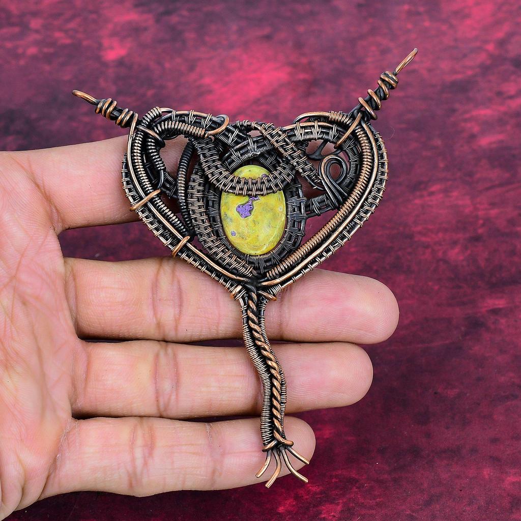 Stichtite Natural Gemstone Pendant Handmade Pendant Copper Wire Wrapped Antique Jewelry