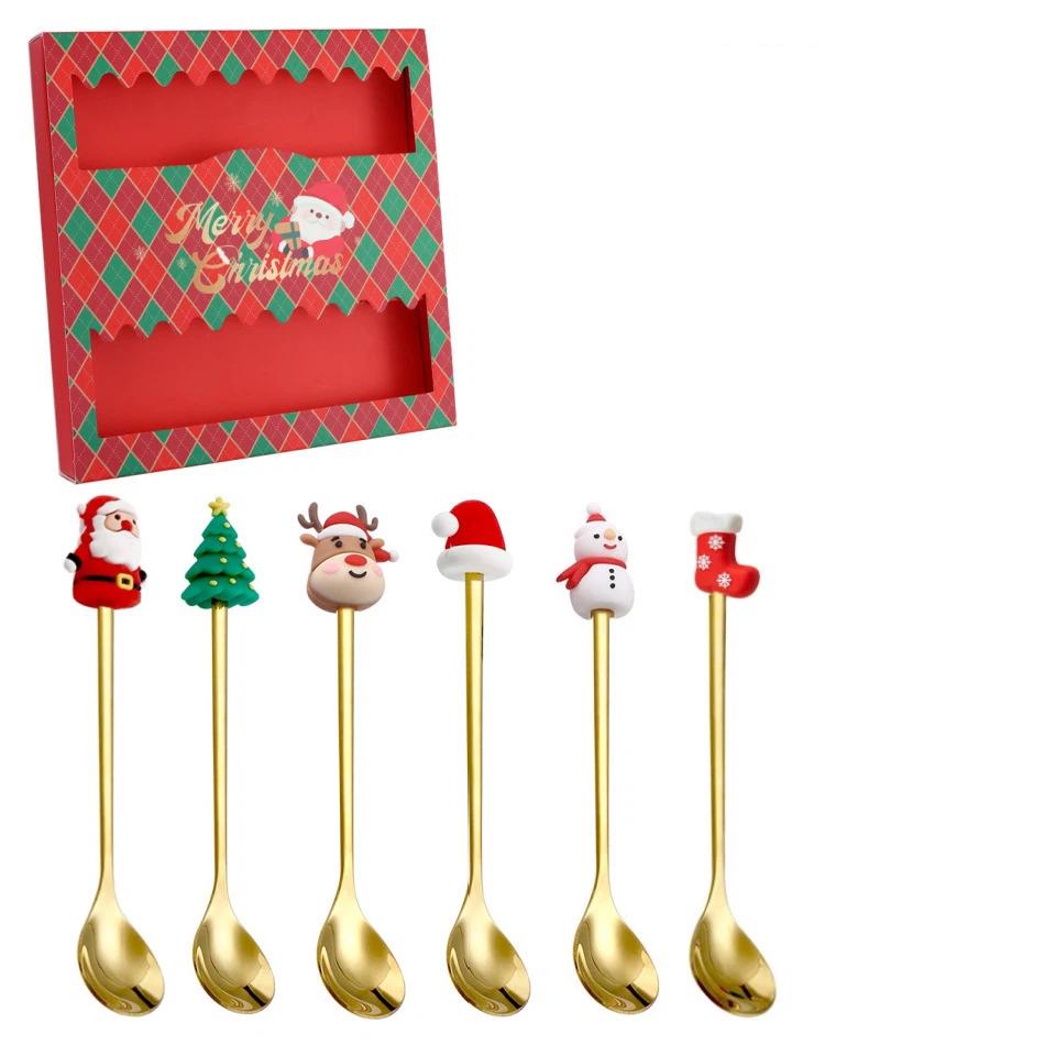 Weihnachtsgeschirr Edelstahl Löffel Gabel Set Kreativer Schneemann Löffel Kaffeelöffel Obstgabel Perfekte Feiertags-Tischdeko