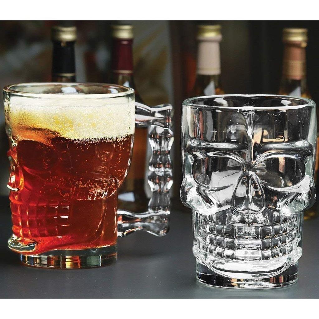 Italian Premium Glass Skull Beer Mug for Home , Bar ( CLEAR , 520ML , 2 Pieces )