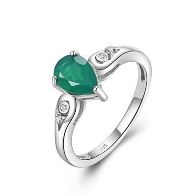 Schlichter klassischer Naturgrüner Achat Edelsteinring für Damen Alltagskleidung 925 Sterlingsilber Feinschmuck