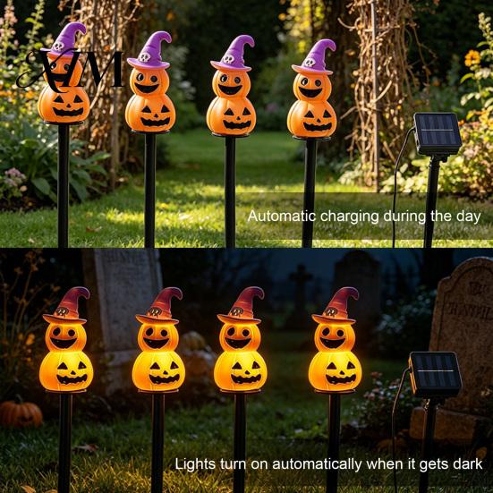 LED Pathway Lighting 4Pcs/Set Halloween Solar Ghost Stake Light, 4-in-1 Pumpkin with Powered Yard Stakes Lights, Waterproof Decorative