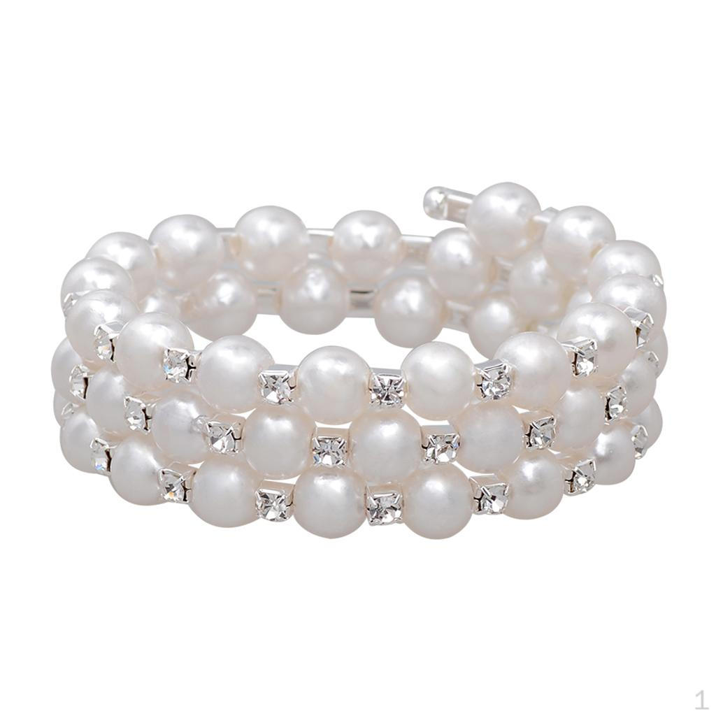 Artificial Pearl Bangle Rhinestone Stretch Bracelet