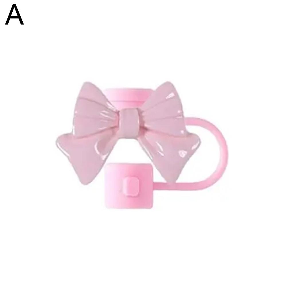 Cute Cartoon Bow Straw Tips Cover Reusable Dustproof Silicone Straw Cover Kitchen Cup Accessories Home Supplies