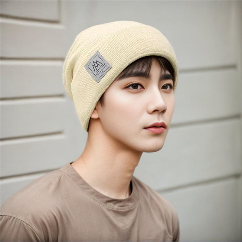Hat Men's Winter Windproof, Cold-proof and Warm Wool Knitted Hat Super Thick Thickened Piled Headhat Big Head Circumference