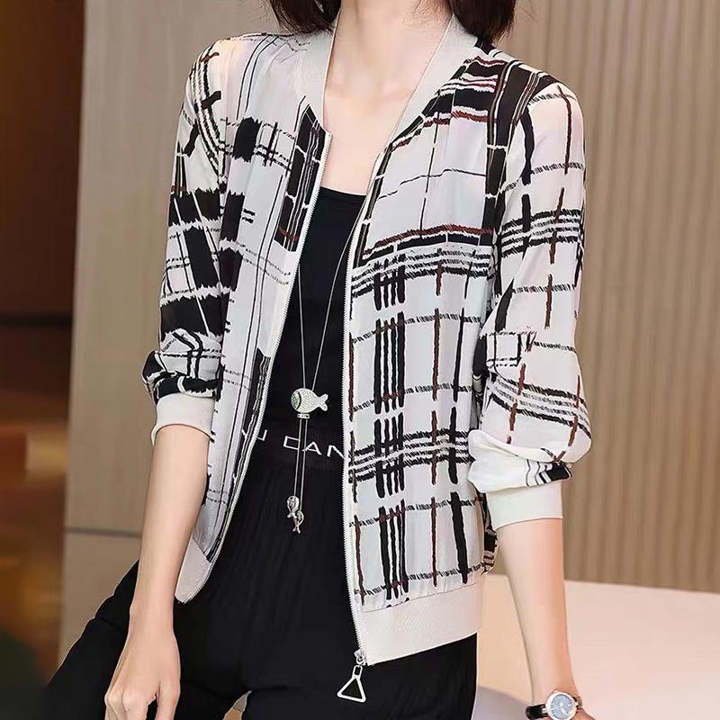 Women s Chiffon Baseball Jacket - Summer 2026 - Printed Long Sleeve Loose Sun Protection Shirt/Cardigan Medium
