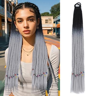 Synthetic Long Straight Braids Hair With Rubber Bands Rainbow Braided Hairpieces Ponytail Hair Accessories Tail For Women And Girls