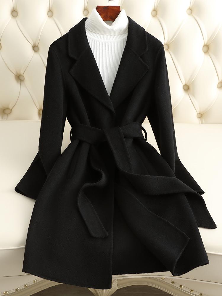 

Женское кашемировое пальто средней длины прилегающего силуэта двустороннее Осень/Зима 2024 для миниатюрных XL