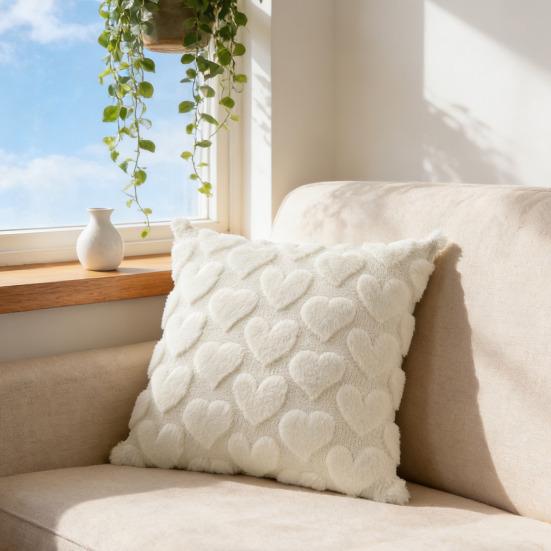 Plush Love Heart Cushion Cover Valentine's Day Throw Pillow Cover Love Heart Pattern Decorative Pillowcase