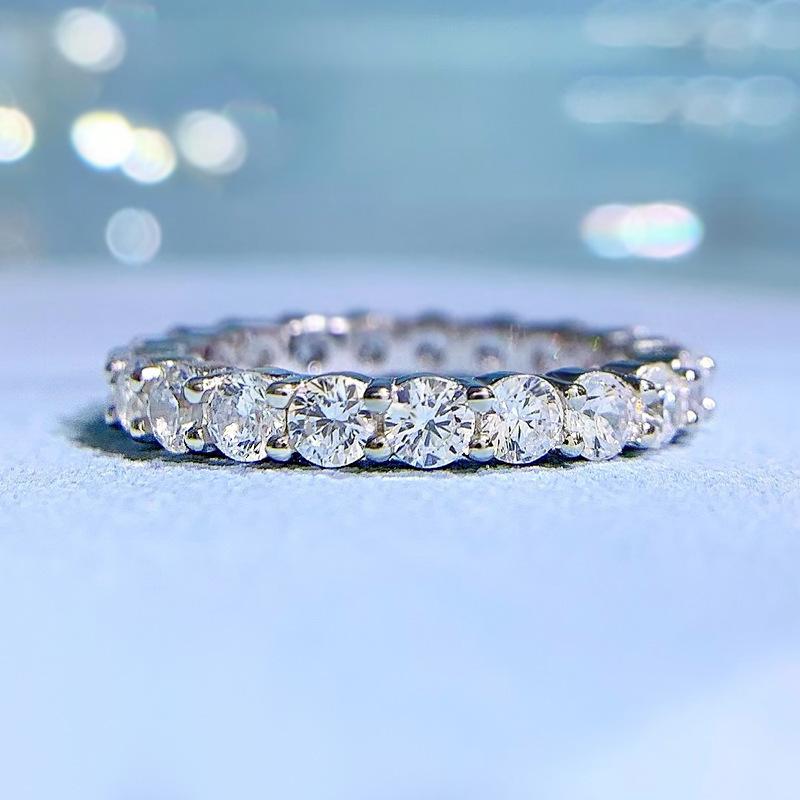 Luxury Women's Ring S925 Silver Row Diamond Ring for Women In Europe and America 3mm Full Diamond Ring