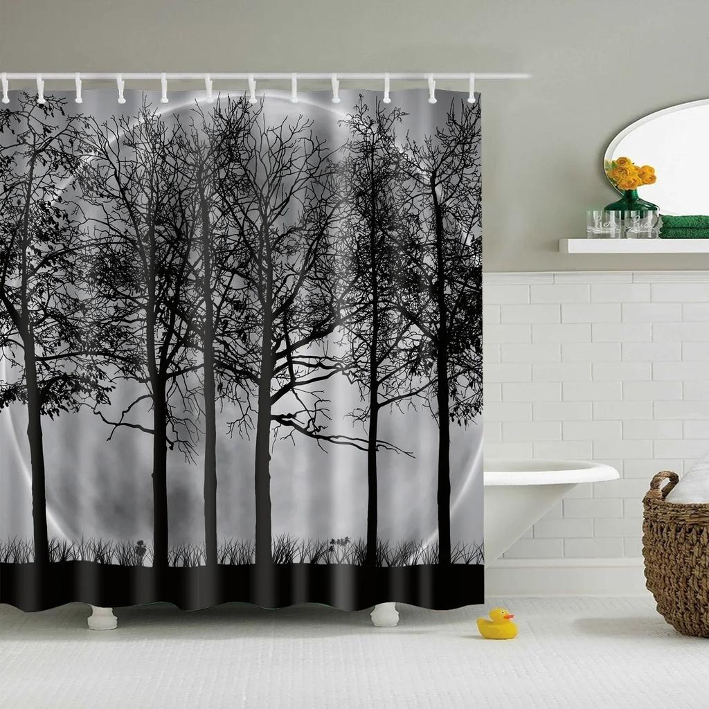 Tropical Green Plant Palm Leaves Bathroom Accessories Set Shower Curtain Bathroom Curtains Waterproof Polyester with Hooks