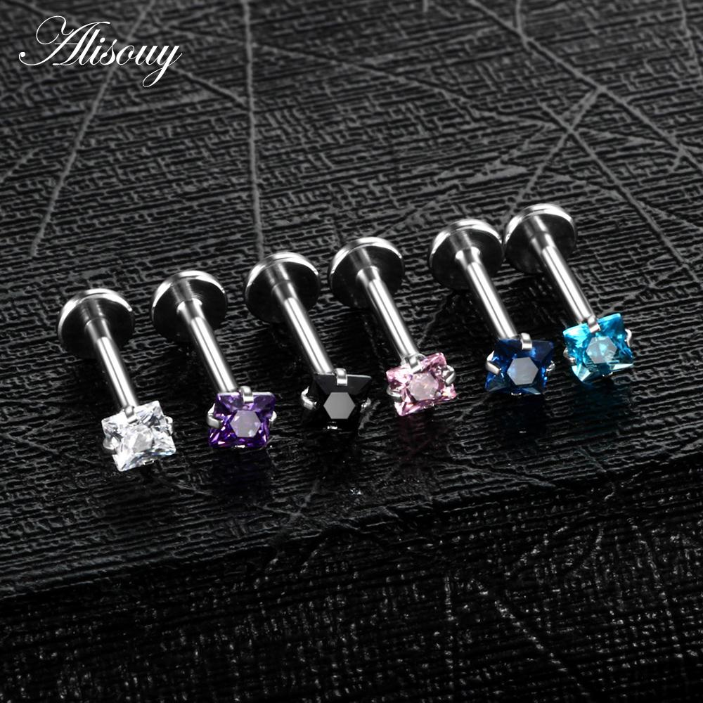 Alisouy 1PC Acciaio Inox Anello Labret Stella di Cristallo Lip Piercing Filettatura Interna Gemma Anello sul Labbro Dell'orecchio Trago Chiodo Orecchini Della Vite Prigioniera monili per il corpo e Piercing