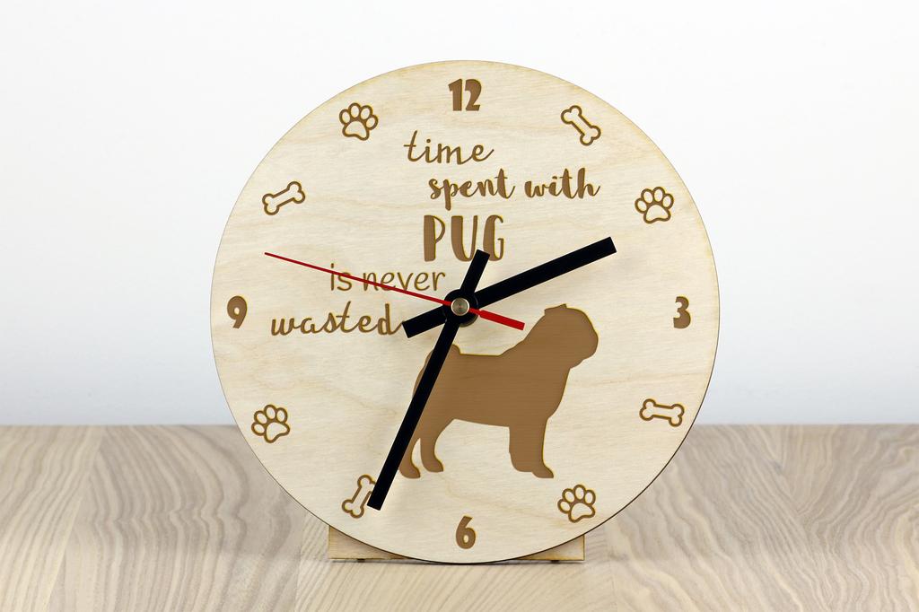 Pug - Clock with Dog, Wooden Clock with Engraving, Personalised Clock by Art-Dog