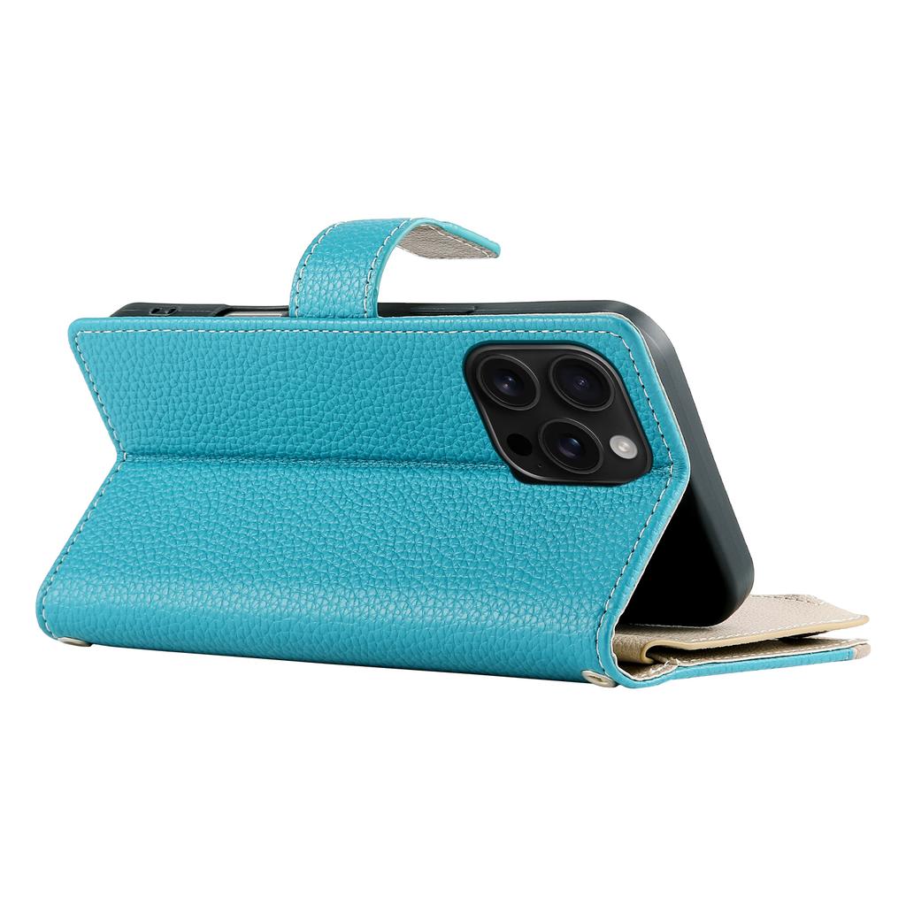 For iPhone 16 Pro Max Case Zipper Pocket Wallet Color Splicing Leather Flip Phone Cover with Straps