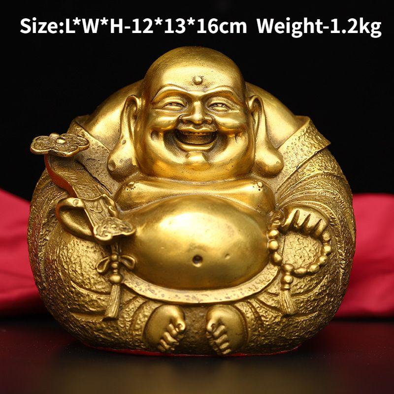 Chinese Style Maitreya Buddha Ornament Pure Copper with A Big Belly and Smiling Buddha Statue Home and Office Decorations