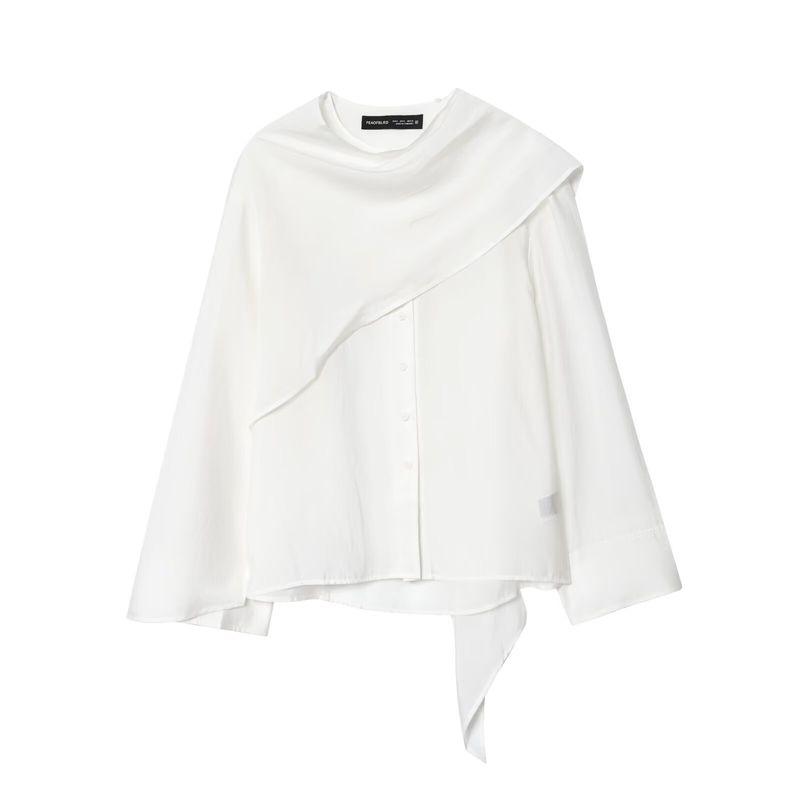 

Zbzr Autumn New Women clothes Western Style Fashion Irregular Loose Swing Collar Long sleeve Cape Top 1308246 White L