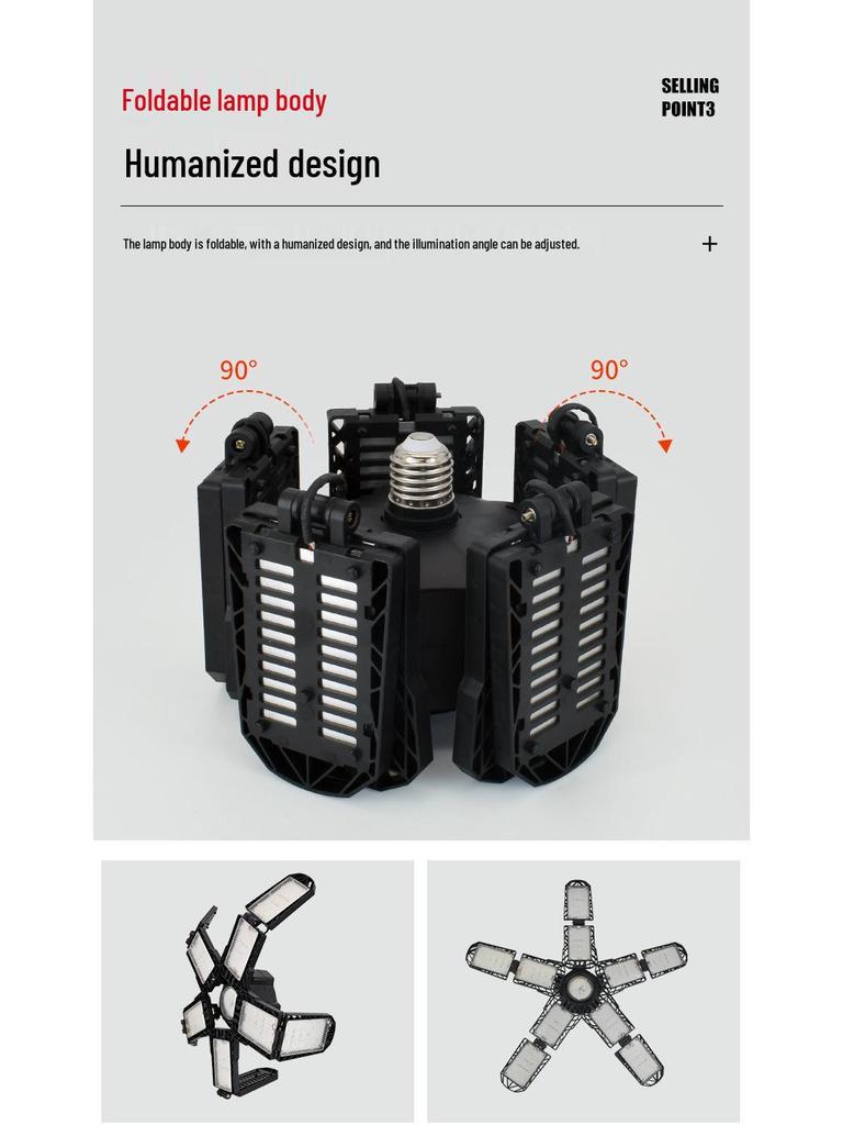 2023 King Kong Deformable LED Garage Light, 5+1 Folding High-Wattage Warehouse Bulb