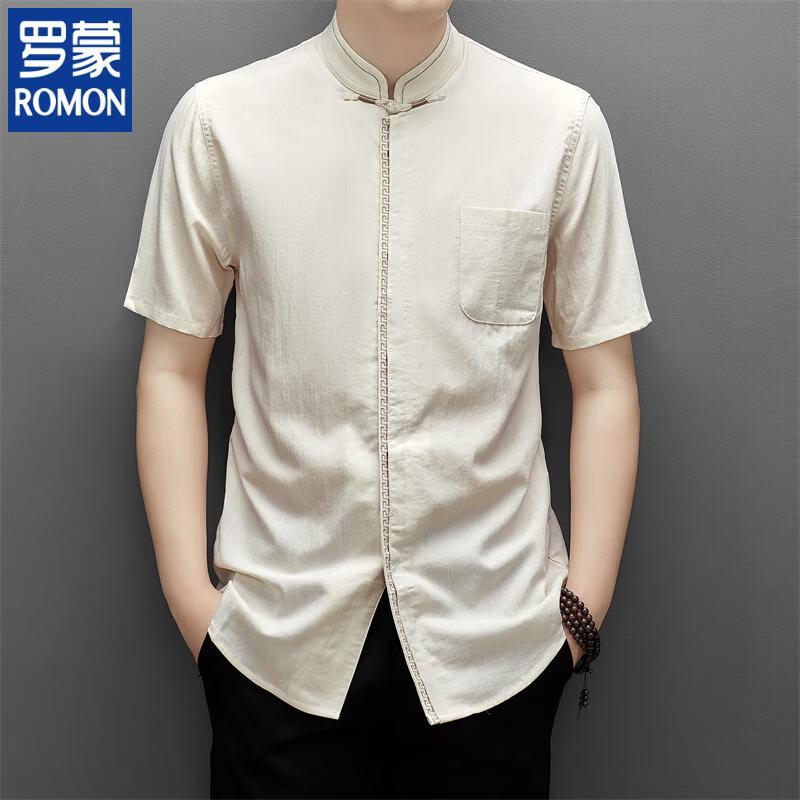 ROMON Men s Chinese Style Stand-Collar Short-Sleeve Shirt 42/185
